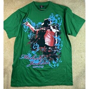 Y2K Michael Jackson Memorial Graphic T Shirt Mens XL Green King of Pop